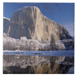 El Capitan weerspiegelt in de Merced-rivier in 2 Tegeltje