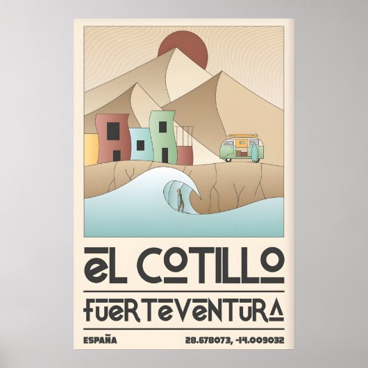 El Cotillo Surf Poster Reis Kunst met Golf (Voorkant)
