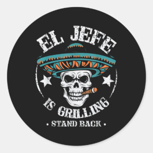 El Jefe grilt stand back koken BBQ chef-kok Ronde Sticker