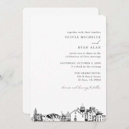 El Paso Mariage Elégante Skyline Invitation (Devant / Derrière)