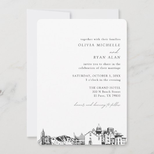 El Paso Mariage Elégante Skyline Invitation (Devant)