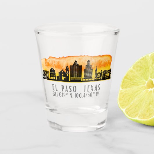 El Paso Skyline Latitude & Longitude Shot glass Glas (Voorkant)