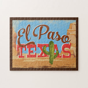 El Paso Texas Cartoon Desert Vintage Travel Legpuzzel