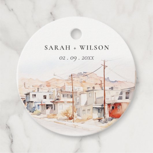 El Paso Texas City Scape Waterverf bruiloft Bedankjes Labels (Voorkant)