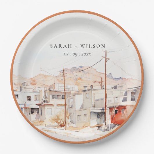 El Paso Texas City Scape Waterverf bruiloft Papieren Bordje (Voorkant)