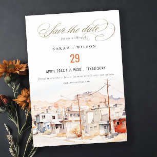 El Paso Texas City Scape Waterverf bruiloft Save The Date