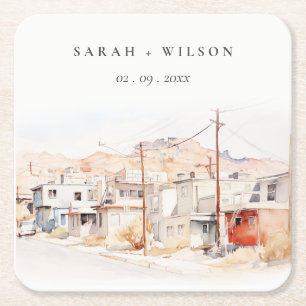 El Paso Texas City Scape Waterverf bruiloft Vierkante Kartonnen Onderzetter