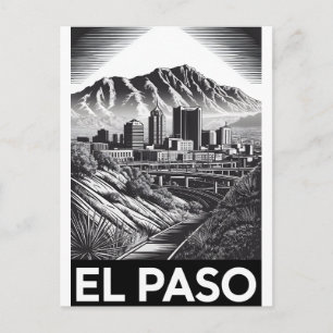 El Paso Texas Silhouette Zwart Wit Houtsnede Feestdagenkaart