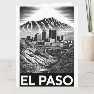 El Paso Texas Silhouette Zwart Wit Houtsnede Kaart