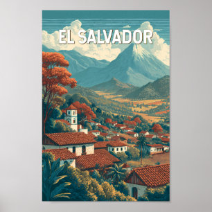 El Salvador Illustratie Reis Kunst Vintage Poster