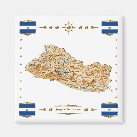 El Salvador Map + Flags Magnet Magneet (Voorkant)