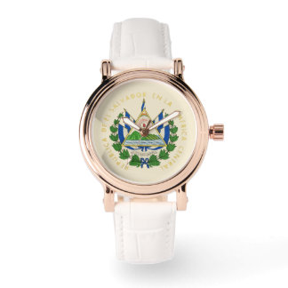 El Salvador Vlag Icon RG Witte Leren Horloge