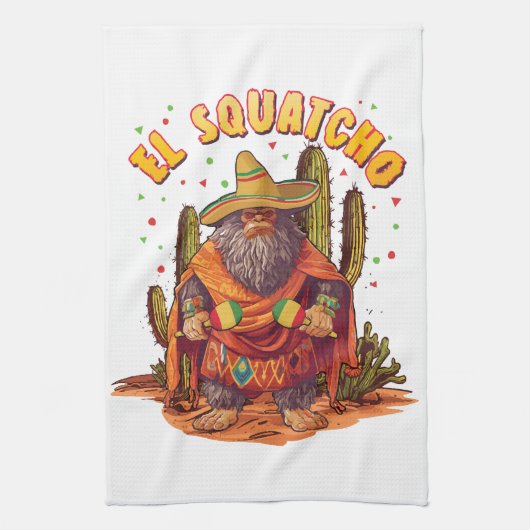 El Squatcho Bigfoot met Maraca, Sombrero en Ponc Theedoek (Verticaal)