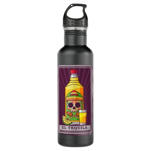 El Tequila Tarot Card Blackcraft Mexicaanse Drink  Waterfles (Voorkant)