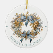 Elaborate Blue and Gold Wreath Merry Christmas Keramisch Ornament (Voorkant)