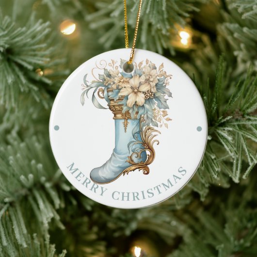 Elaborate Blue Victorian Stocking Merry Christmas  Keramisch Ornament (Boom)