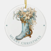 Elaborate Blue Victorian Stocking Merry Christmas  Keramisch Ornament (Voorkant)