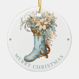Elaborate Blue Victorian Stocking Merry Christmas  Keramisch Ornament
