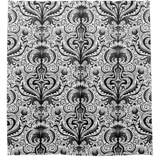 Elaborate Luxury Black Seamless Damask Floral Patt Douchegordijn (Voorkant)