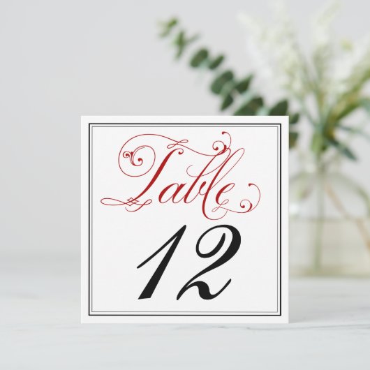 Elaborate Rode Script Tafelnummerkaarten Kaart (Staand voorkant)