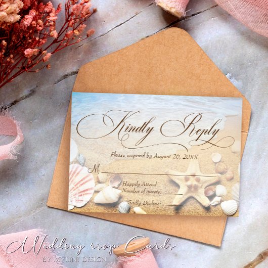 Elagant Starfish Tropical Beach Wedding Carte RSVP
