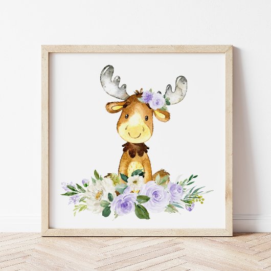 eland, bosdieren, boho, paarse bloemen poster