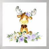 eland, bosdieren, boho, paarse bloemen poster (Voorkant)