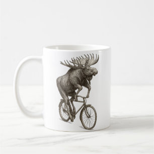 Eland fietsende fietssportliefhebber met vintage d koffiemok
