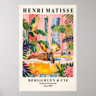 Eland in badkuip kunstprint roze tropische badkame poster