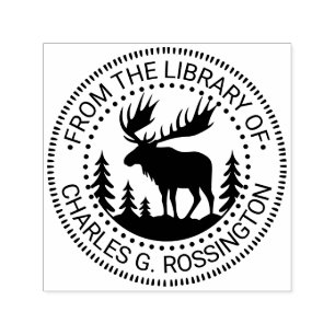 Eland in bos silhouet bibliotheek boeknaam  zelfinktende stempel