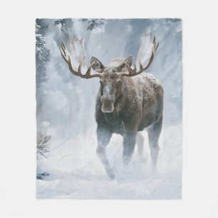 Eland loopt door boreale sneeuw fleece deken
