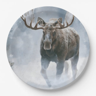 Eland loopt door boreale sneeuw papieren bordje