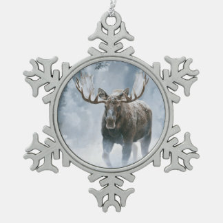 Eland loopt door boreale sneeuw tin sneeuwvlok ornament