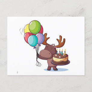 Eland met ballon en cake briefkaart