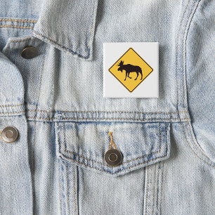 Eland Overstekend Bord Natuur Veiligheid Vierkante Button 5,1 Cm