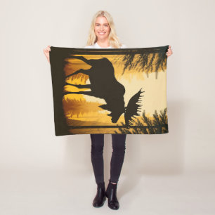 Eland Silhouet Nevelige Mistige Bos Zonsopgang Fleece Deken