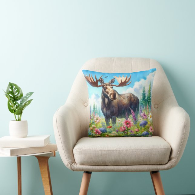 Eland Staand in Bloemen Katoenen Dekkussen Kussen (Stoel)