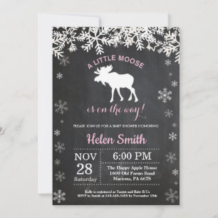 Eland Winter Sneeuwvlok Meisje Baby Shower Uitnodi Kaart
