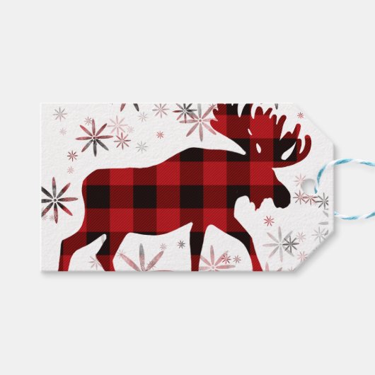elanden rode plaid sneeuwvlokken cadeaulabel (Voorkant (Horizontaal))