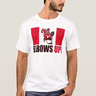 Elbows Up Quote Hockey spelen Beaver Vlag T-shirt