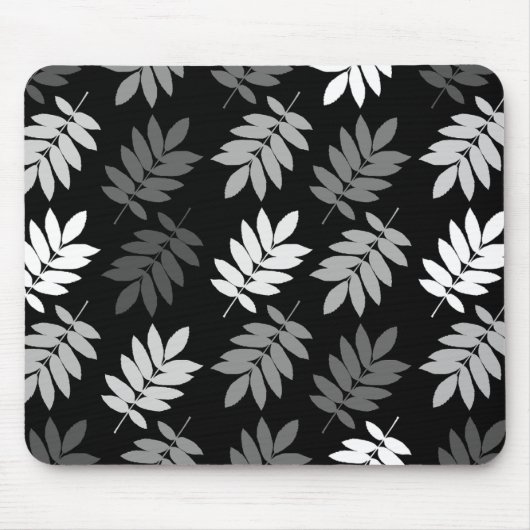 Elder Leaf Big Pattern Black White Grey Muismat (Voorkant)