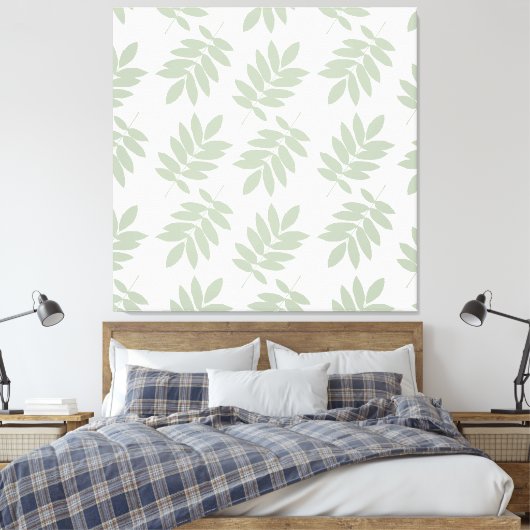 Elder Leaf Pattern Green+White Canvas Afdruk (Insitu (Slaapkamer))