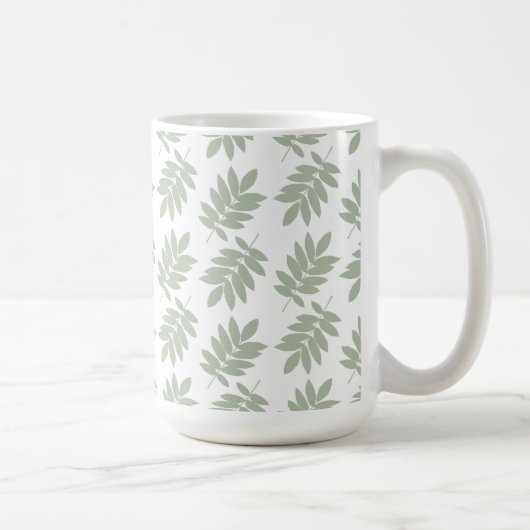 Elder Leaf Pattern Green+White Koffiemok (Rechts)