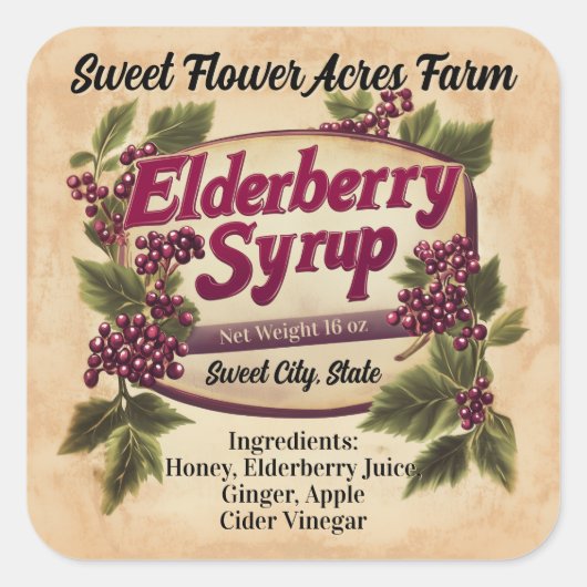 Elderberry Syrup Business Product Bottle Label (Voorkant)