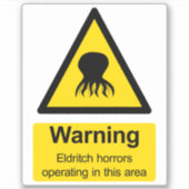 Eldritch horrors parodie veiligheidswaarschuwing l sticker (Voorkant)
