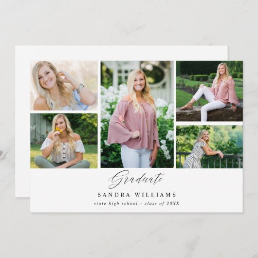 Ele Chic 5 Multi Photo Graduate Faire-part (Devant / Derrière)