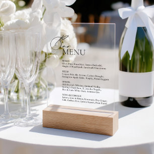 Eleagnt Modern Bar Menu Mariage Acrylique Sign