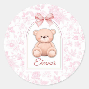 Eleanor Aangepaste Roze Teddybeer Nursery Design Ronde Sticker