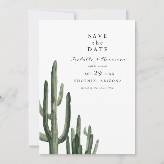 Eleanor - Minimale Saquaro Cactus Save the Date Kaart (Voorkant)