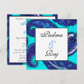 Electric Aqua Paisley Wedding Invitation Kaart (Voorkant / Achterkant)